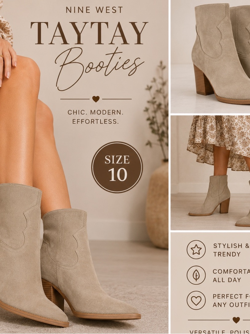 Nine West TayTay Suede Ankle Booties in Taupe